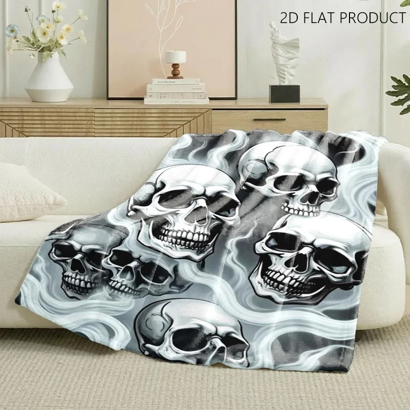Ethereal Skull & Swirling Smoke Print Small Throw Blanket, Cozy Soft Loungewear Accessory in Multiple Specifications, Perfect for Office Napping, Sofa Snuggling & Relaxing Indoor Leisure Time