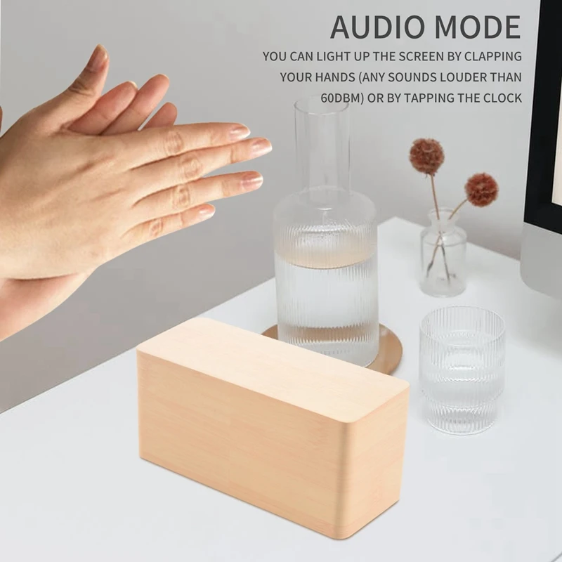 Houten Wekker Met Qi Draadloze Opladen Pad Compatibel Met Voor Iphone Samsung Hout Led Digitale Klok Geluid Controle Functio