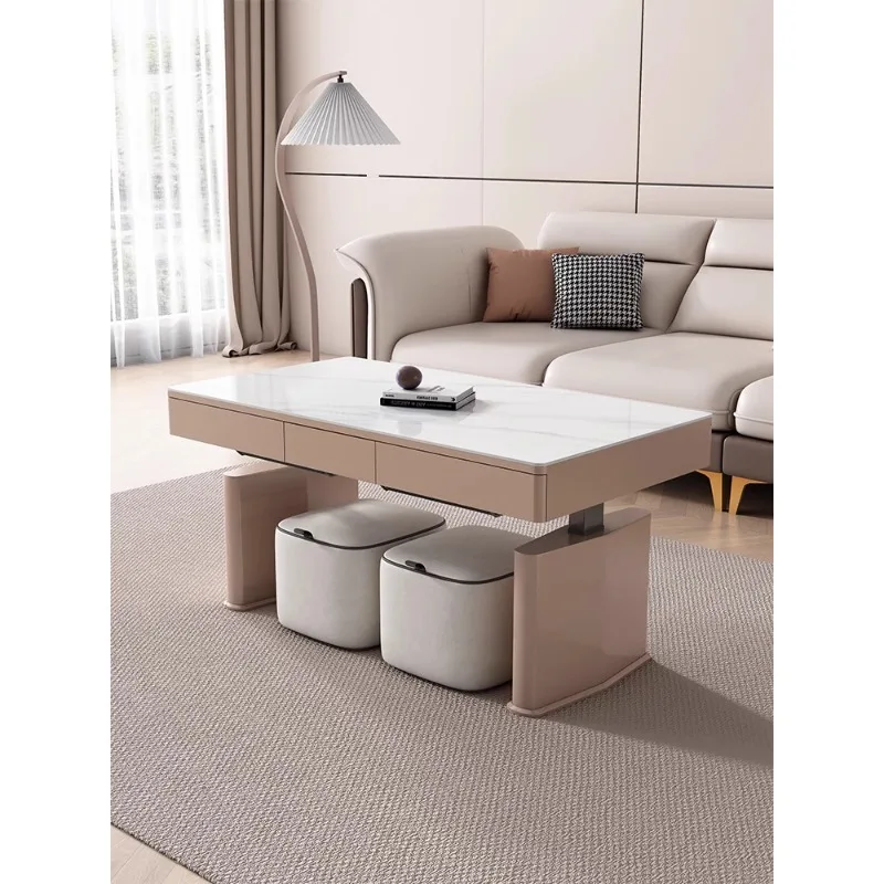 

Intelligent electric lifting coffee table, rock panel living room, modern and multifunctional coffee table, dining table, and gr