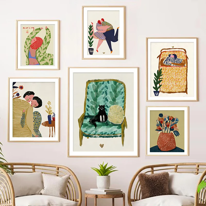 

Abstract Painted Woman Couple Art Wall Art Animal Modern Nordic Canvas Painting Poster Living Room Bedroom Home Decor Wall Art
