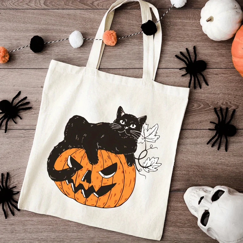 Happy Halloween Package，Halloween Tote Bag，Handbag with Pumpkin and Cat Prints，Large Capacity, Stylish and Durable，Suitable for