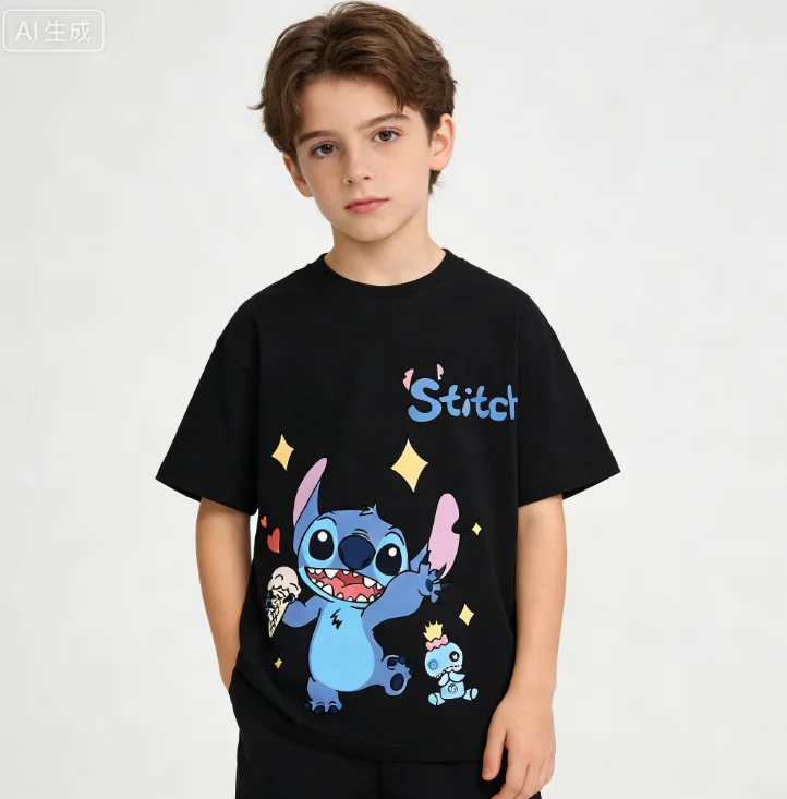 

2026 Children's Cotton Breathable Short-sleeved T-shirt Cute Cartoon Letter Design Summer Trend Versatile Daily Use Boys Girls