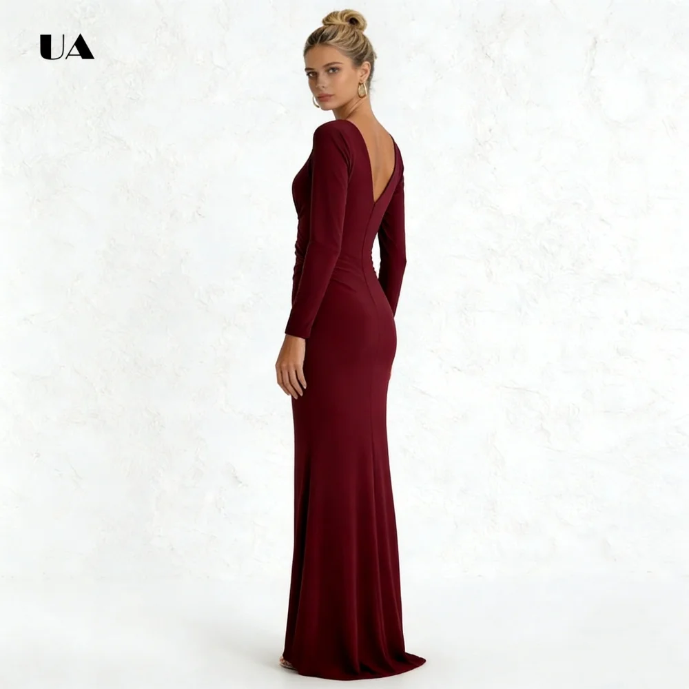 ULBYANRY ストレートプロムドレス 長袖 ソリッドディープ V ネック イブニングドレス 女性用 エレガント プリーツ カスタマイズされたパーティードレス