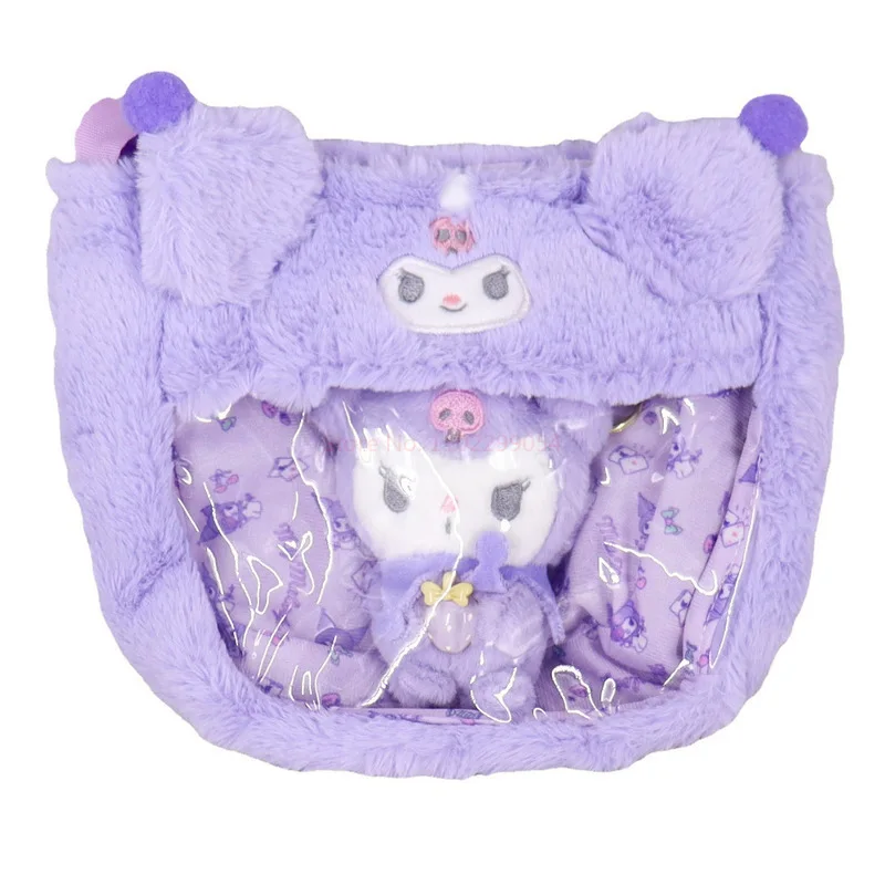 Sanrio nowy Kawaii prostokątny przezroczysty torba z pcv japoński Cinnamoroll Kuromi Melody pluszowy crossbody przezroczysta torba śliczny prezent