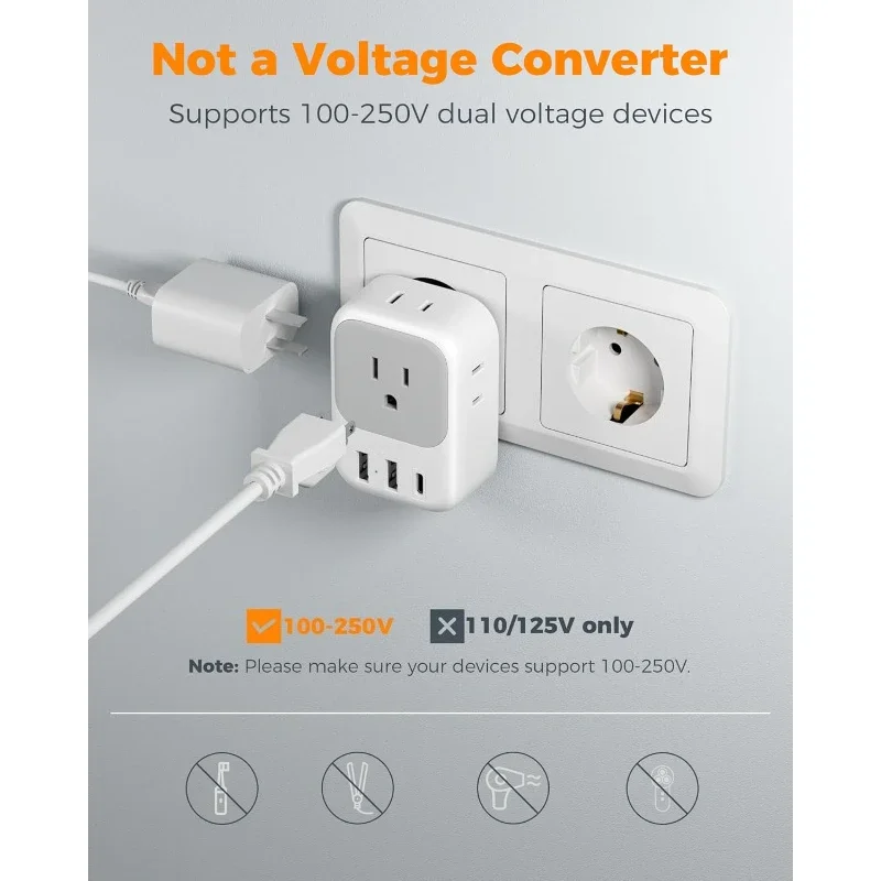 2 حزمة محول القابس الأوروبي USB C، محول أوروبا 4 منافذ 3 شاحن USB، محول الطاقة الدولي من النوع C #5