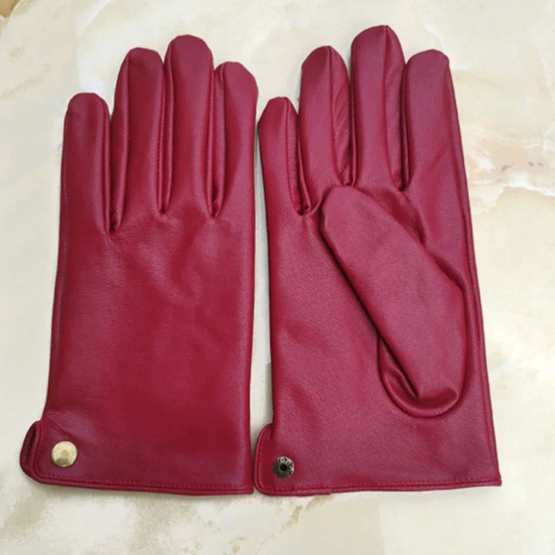 Men's Fashion Genuine Leather Gloves Thick Plush Winter Warm Sheepskin Full Finger Touch Screen Driving Gloves Mittens