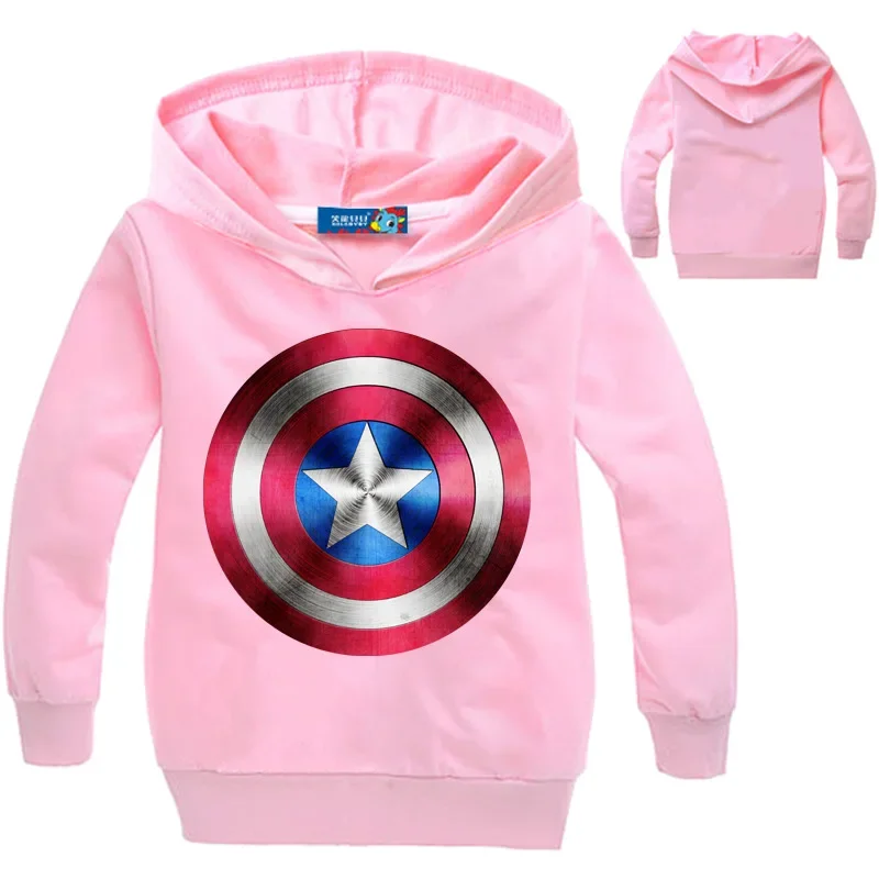 Children Sweatshirt Girl Spring Clothes Captain America Kid Long Sleeve T Shirt Boys Hooded Girls Cartoon Tops Toddler Clothing