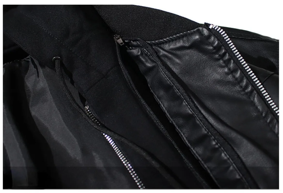 Mens Hooded PU Leather Jacket Motorcycle Hooded Young Leather Plus Cotton Padded Coat Men