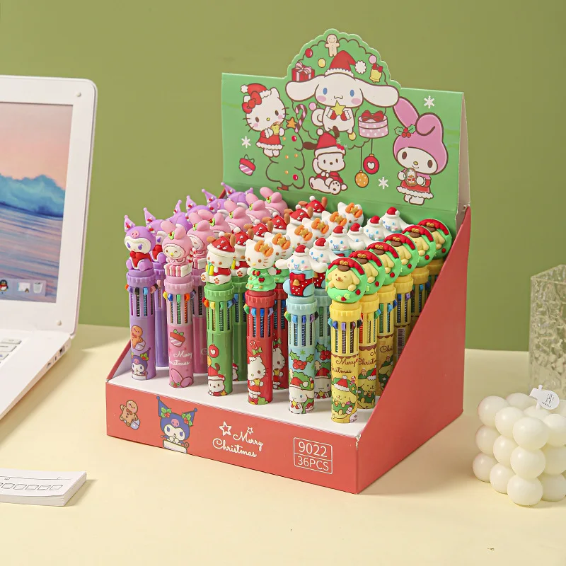 

Sanrio 36pcs 10-Color Ballpoint Pen 0.7mm Cartoon Kuromi Hello Kitty Christmas Present School Office Write Stationery Wholesale