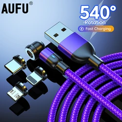 AUFU Magnetic USB Cable 3A Fast Charging Type C Cable 540 Rotate Magnet Charger Micro USB Cable for Samsung iPhone 14 13 12 Cord