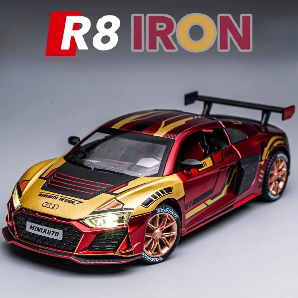 

1:24 Scale R8 Racing Car Model Toy Alloy Diecast Vehicles Simulation Light Sound Rubber Tires Sports Cars Models for Kids Gifts
