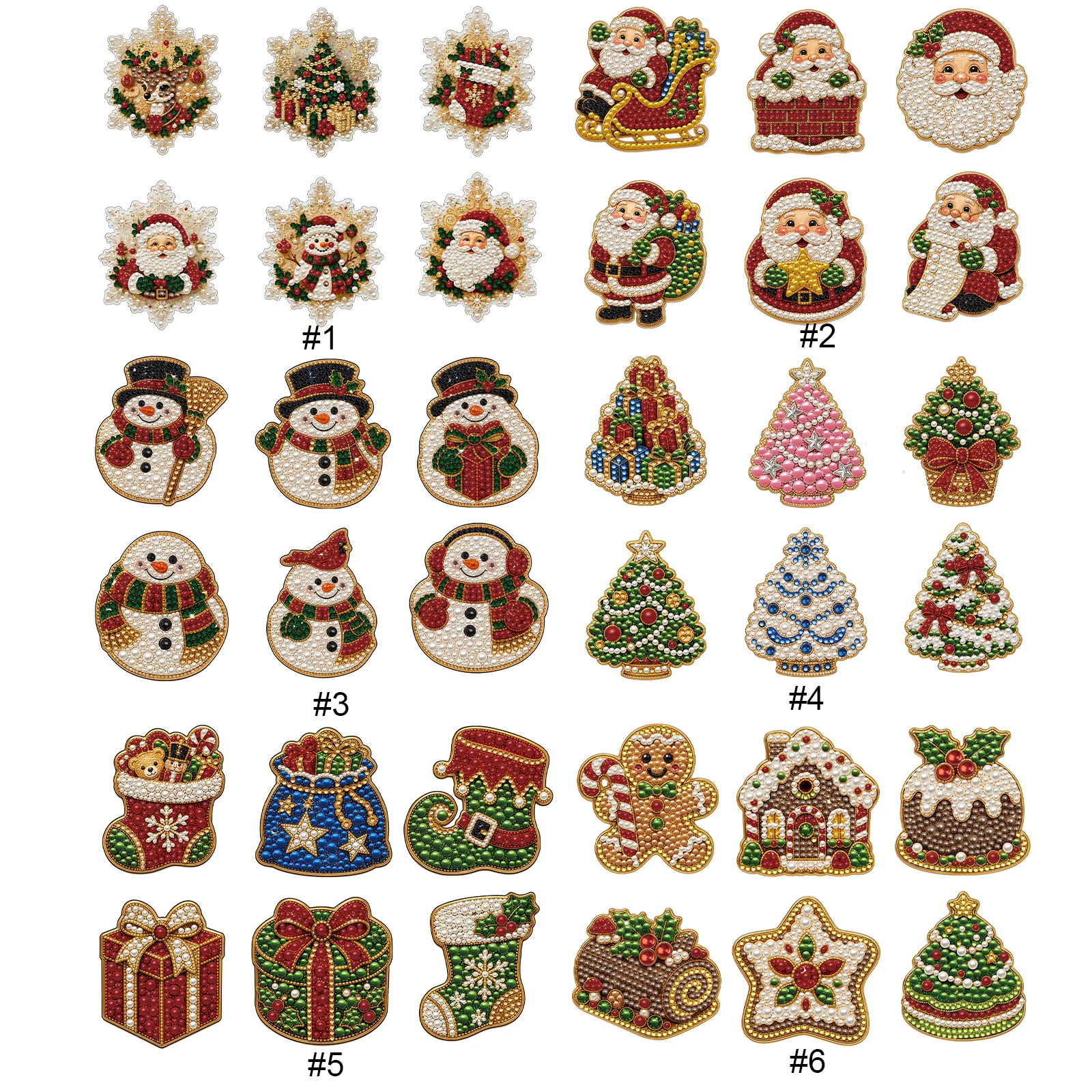 6pcs Diamond Painting Fridge Magnet Christmas Acrylic Pearl Rhinestone Resin Drill Sticker Kit Set
