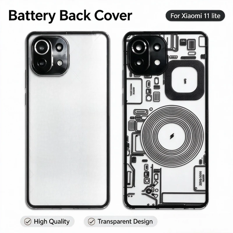 Battery Back Cover For Xiaomi 11 lite, Rear Housing With Camera Frame Glass Lens Replacement Mobile Phone Repair Parts