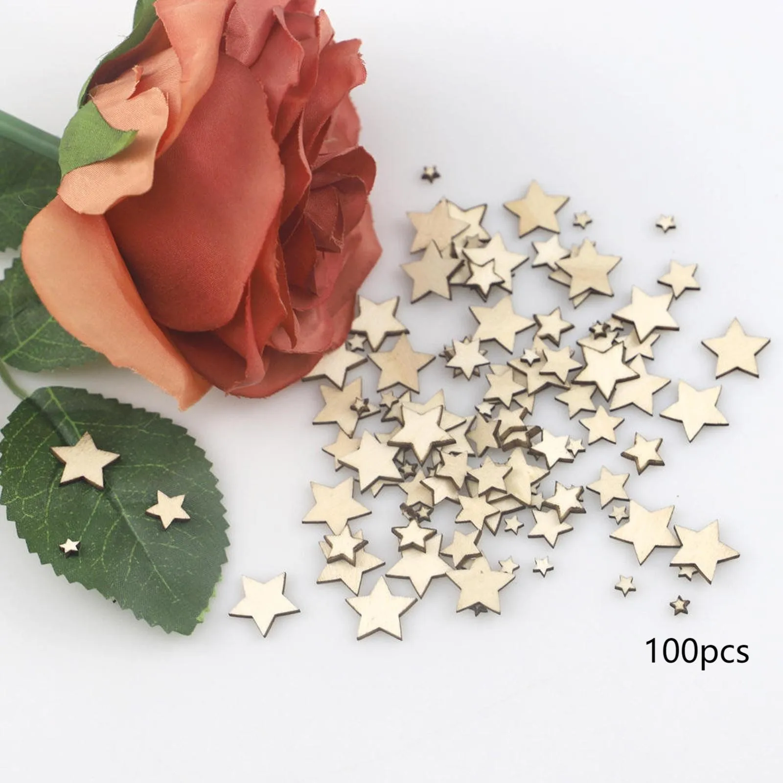 

100PCS Mixed Size Wood Star Crafts Natural Unfinished Wooden Blank Wooden Crafts Pieces Wood DIY Scrapbook Party