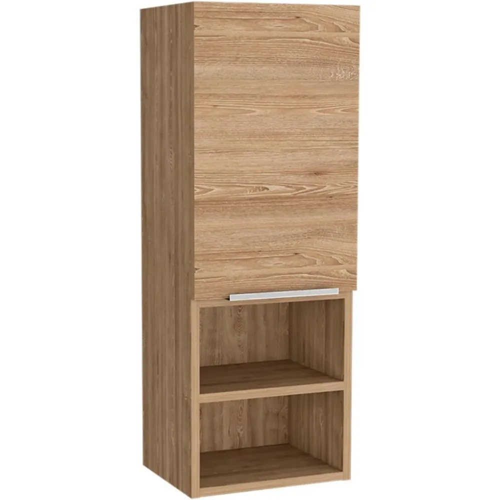 خزانة طبية من خشب البلوط الخفيف مثبتة على الحائط مع باب واحد، وأرفف داخلية، وتخزين مفتوح، وتنظيم الحمام وغرفة النوم #4