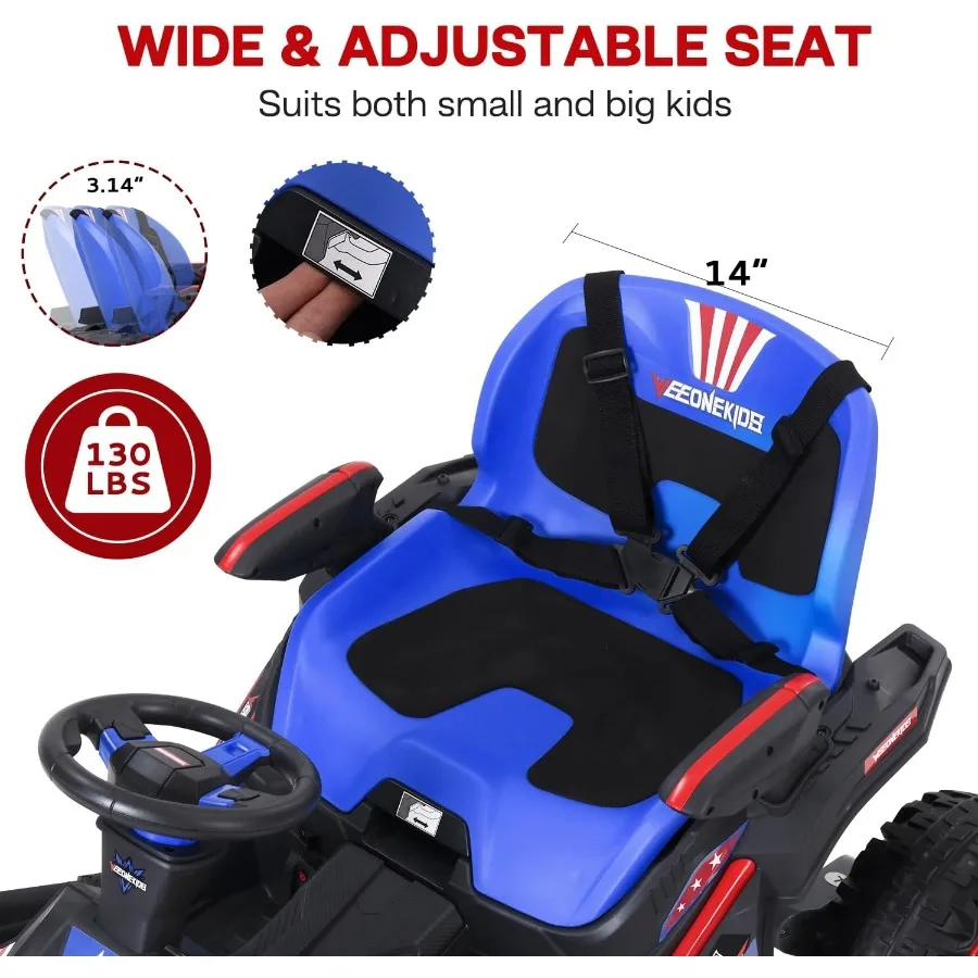 รถของเล่นไฟฟ้า 24V สำหรับเด็กโต รถแข่งกลางแจ้งพร้อมมอเตอร์ทรงพลัง 4 ตัว รวม 300W ลำโพงบลูทูธ และแบตเตอรี่ 24V 7AH ขนาดใหญ่