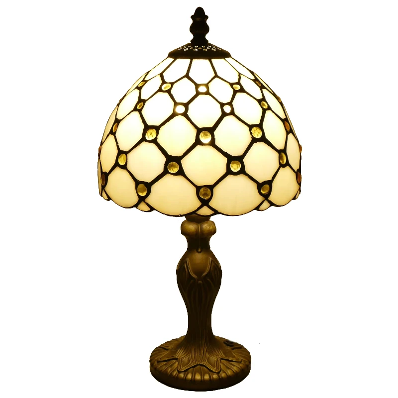 

Beige beads retro bedside table lamp table lamp accent small E26 bulb base reading lamp glass room use