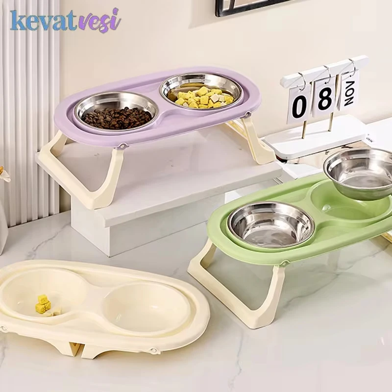 

Non-Slip Cat Feeder Foldable Pet Bowl for Kitten Lovely Pet Double Bowl With Stand Cat Drinking Bowl Dog Feeder Pet Supplies