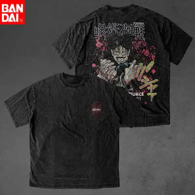 Vintage Washed Anime T-Shirt Jujutsu Kaisen Choso Grafik-T-Shirt aus Baumwolle Oversized Streetwear für Herren und Damen Japanischer Manga-Print Top