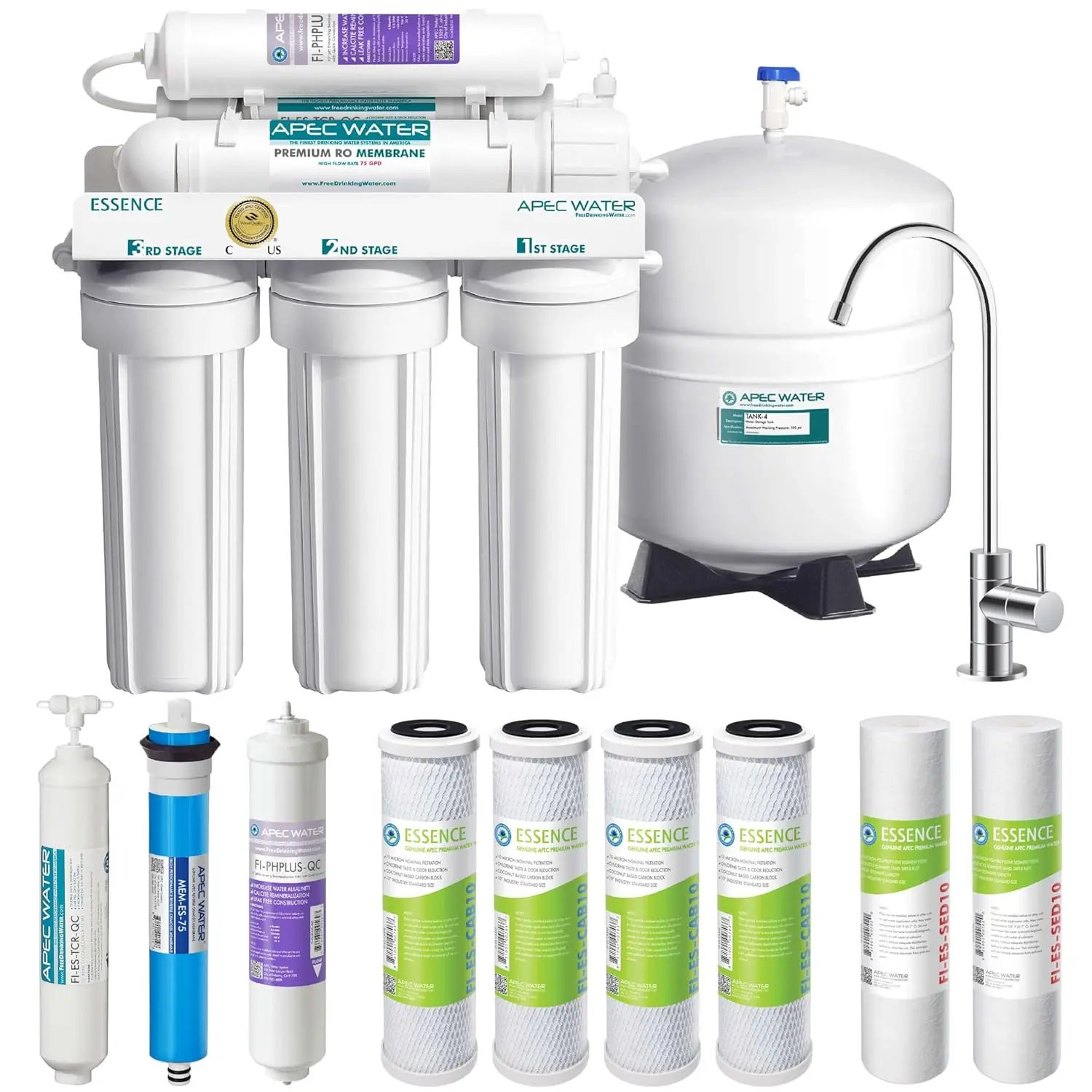 Essence Series Top Tier Alkaline Mineral pH+ 75 GPD 6-Stage Certified Ultra Safe Reverse Osmosis Drinking Water Filter System