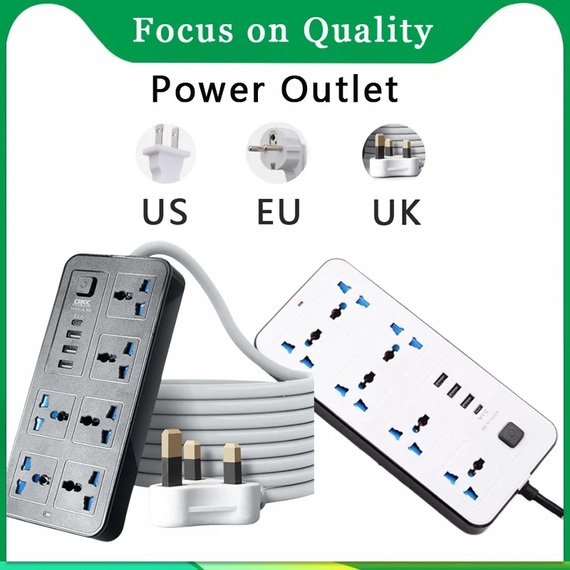 

Electrical Socket EU US UK Universal Plug Outlet Power Strip with Extension Cord AC Type C USB Port Charge Power Tap