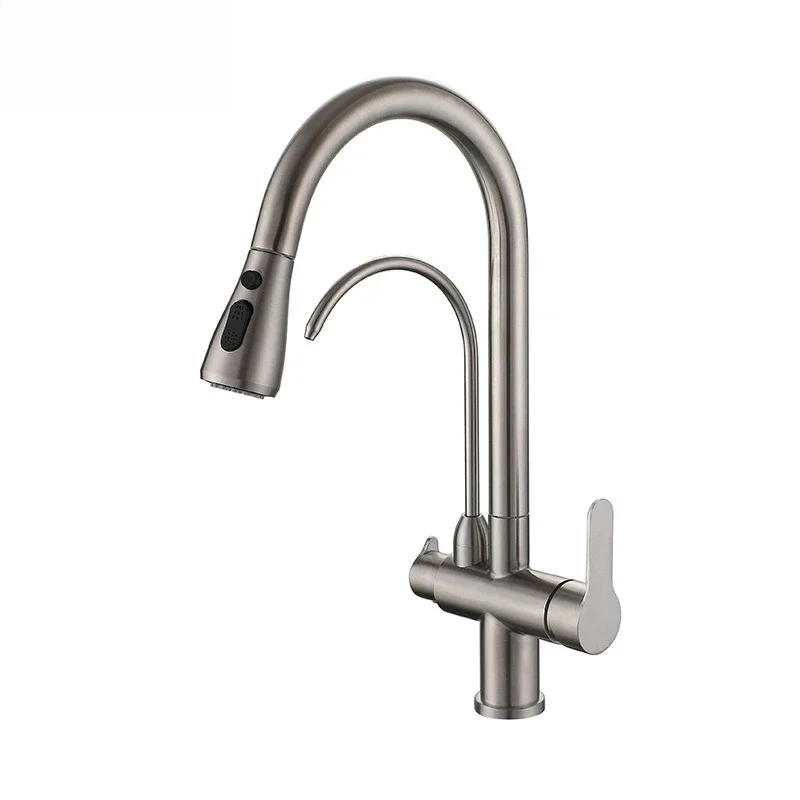 

Stainless steel pull kitchen faucet, double head double use kitchen vegetable basin kitchen faucet