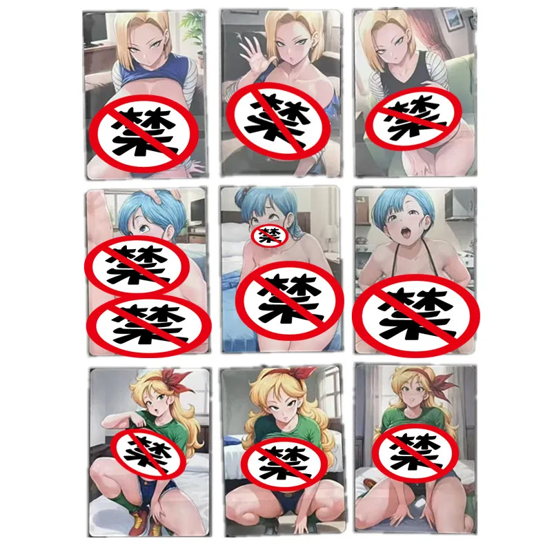 9Pcs/set Homemade Anime Card Dragon Ball Android No. 18 Bulma Ranchi Sexy Nude Card ACG Fan Series Toy Gift Game Collection Card