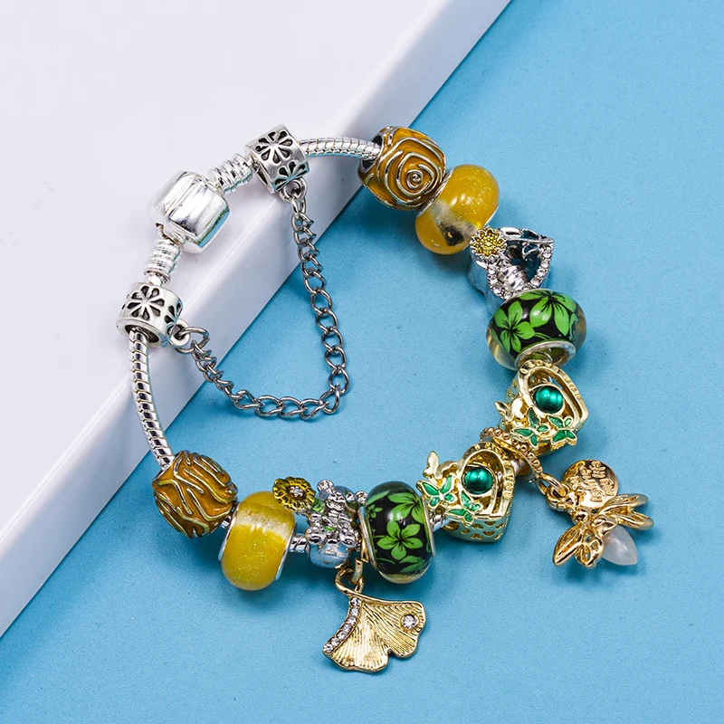Spring countryside style sunflower butterfly bead bracelet DIY Brand Charm Bracelet Jewelry For Women Making Gift New Desgin
