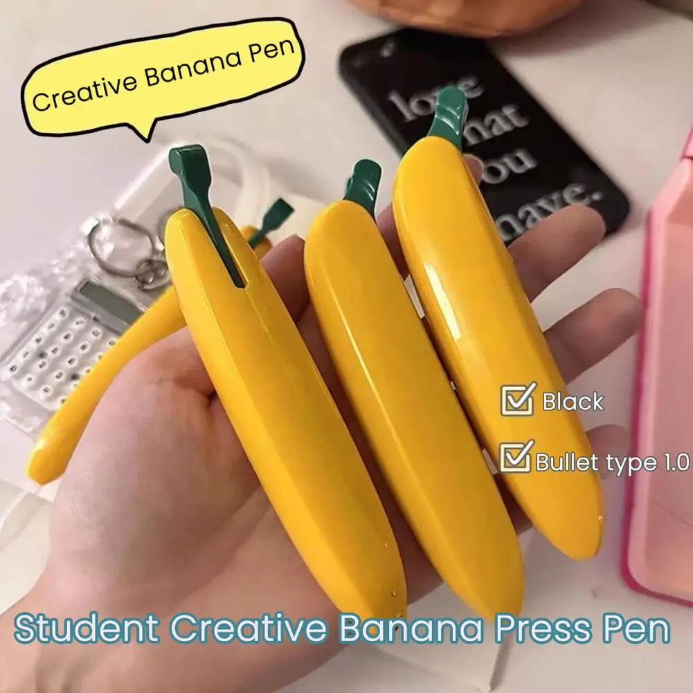 12cm Novelty Banana Pen Fruit Shape Ballpoint Pen For Adults Kids 1.0mm Black Ink Retractable Writing Pens For School Supplies
