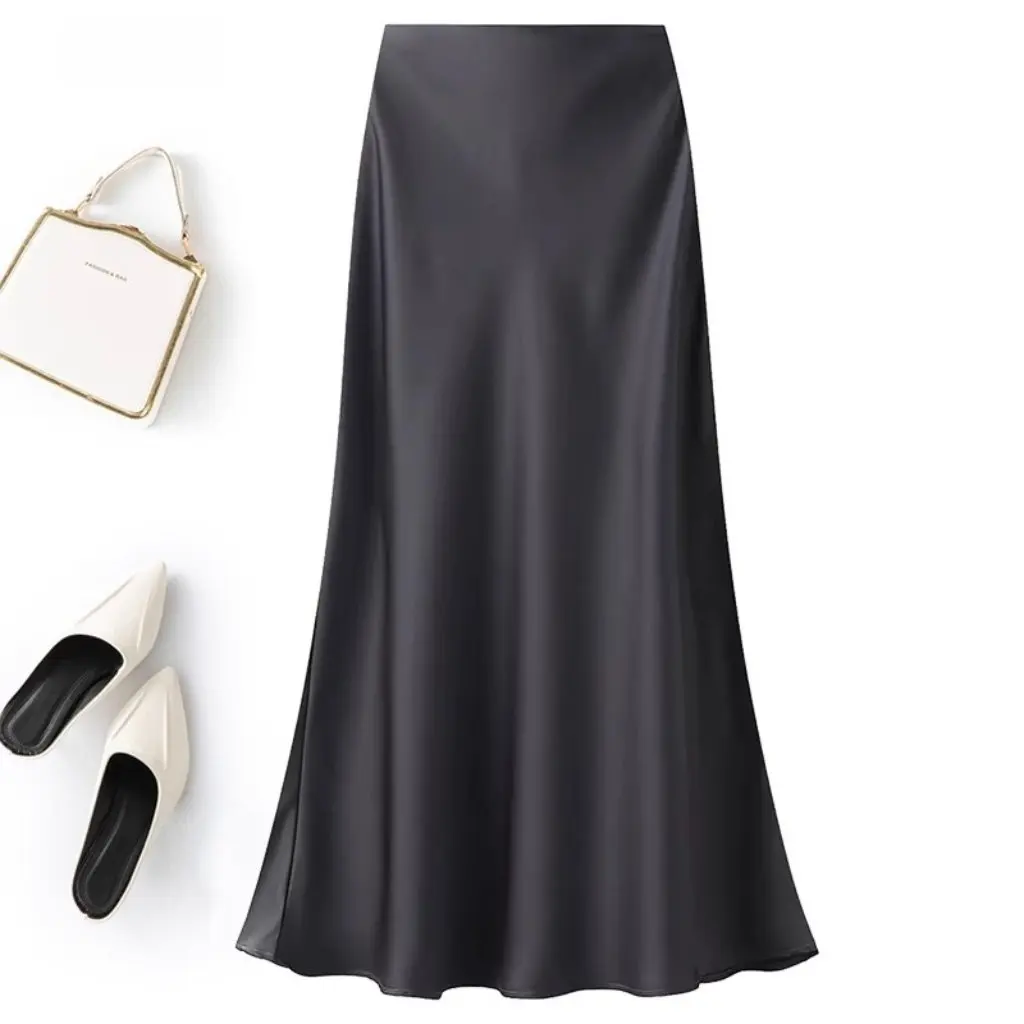 

Women's High Waist Double-sided Satin Skirt Summer Silk Fishtail Mid-length A-line Skirt Simple Stylish Trend