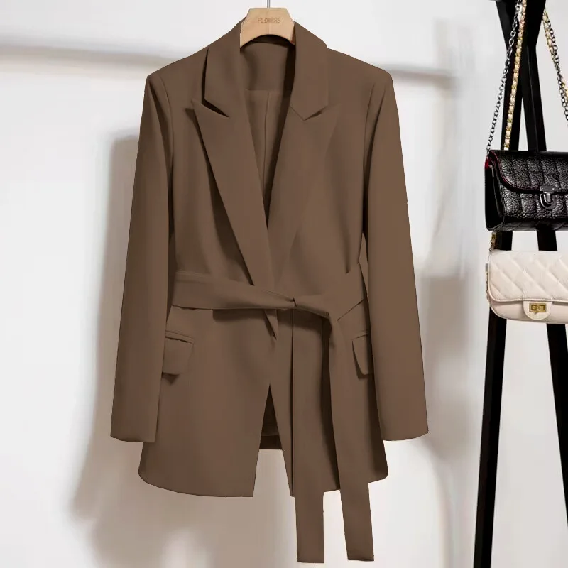 Faion Jaets feminino ternos casacos corte reto fino ajuste longo sve comprimento médio com cinto cor pura primavera 2025