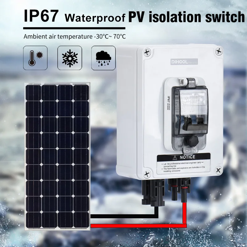 

IP67 Outdoor Waterproof Photovoltaic Isolation DC Switch PV Combiner Box Disconnect Switch 12-500V 16A 32A Crcuit Breaker Switch