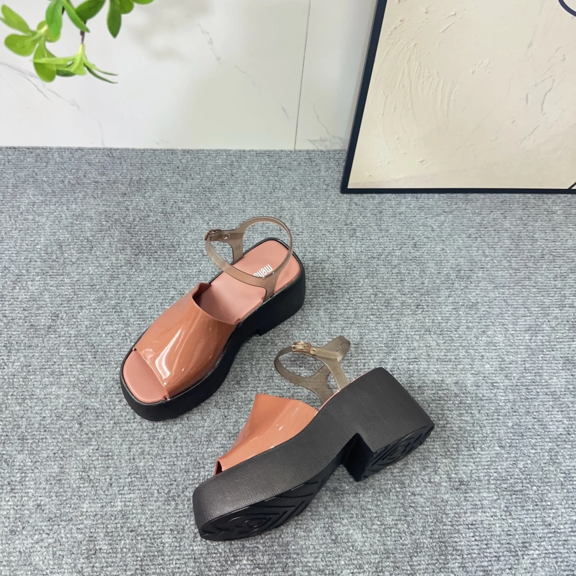 Mini Melissa Summer Women\'s Sandals Fashion Adult Girls Roman Matsuda Thick Sole Sandals Open Toe Slope Heel Jelly Beach Shoe