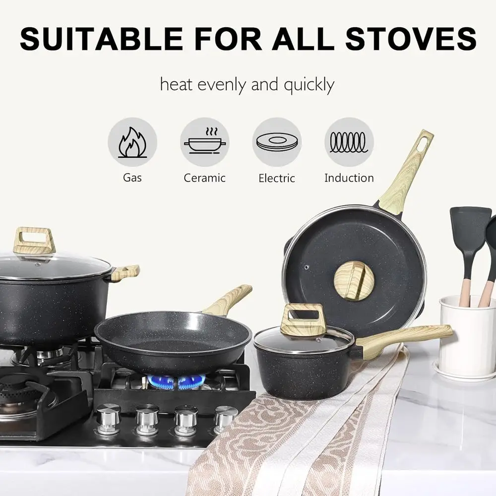 18-Piece Ceramic Nonstick Cookware Set: Healthy, Dishwasher-Safe, Non-Toxic Kitchenware with Frying Pans