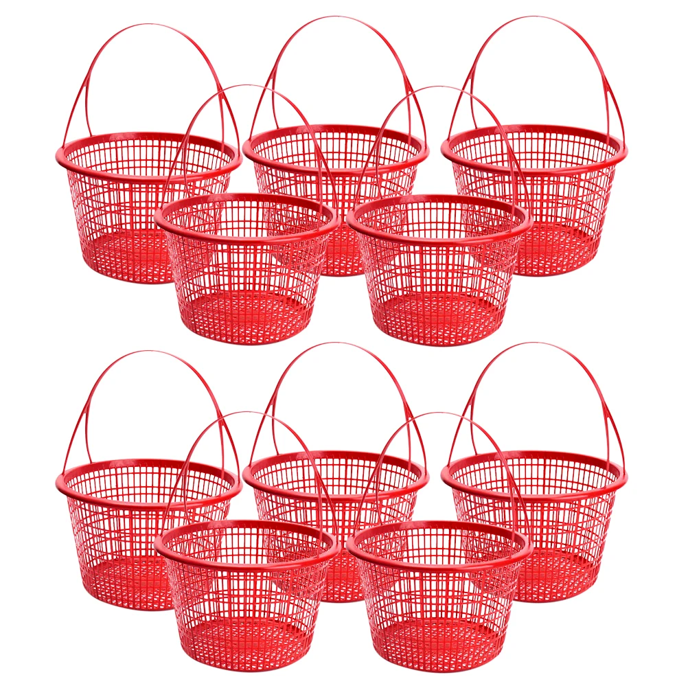 

10 Pcs Fruit Picking Basket Strawberries Cherries Blueberries Raspberries Lightweight Portable Storage Baskets Red Round Handles