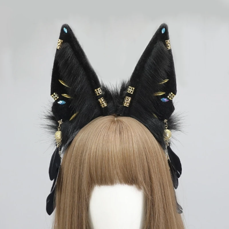 Faixa cabelo com orelha besta peluda Anime Maid Headband Meninas Hairhoop Show Adereços