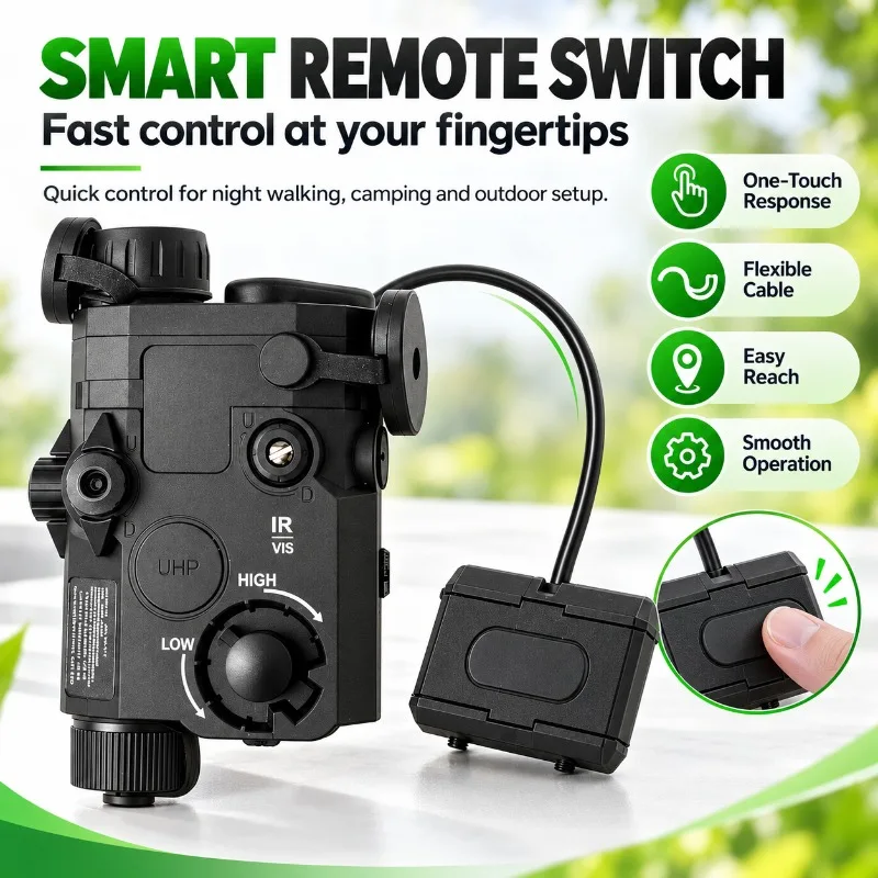 Green Beam LED Light Module with Remote Switch, Bright Focused Beam, Adjustable Bracket, Night Outdoor Hiking & Camping Gear