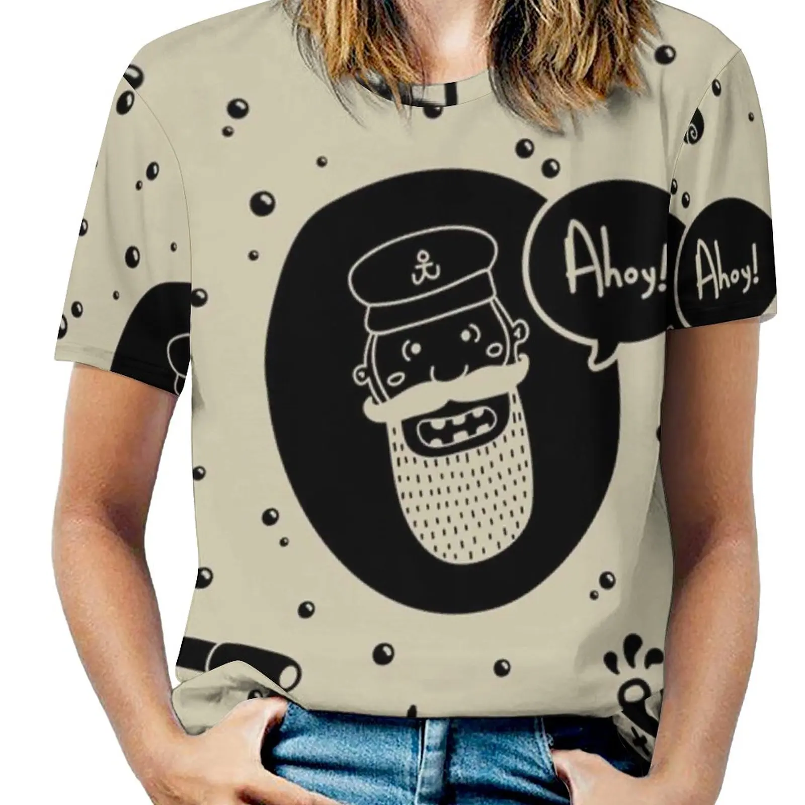 Ahoy! Woman'S T-Shirt Spring And Summer Printed T Shirts Crew Neck Pullover Top Ahoy Tinyghost Captain Marine Pirate Children