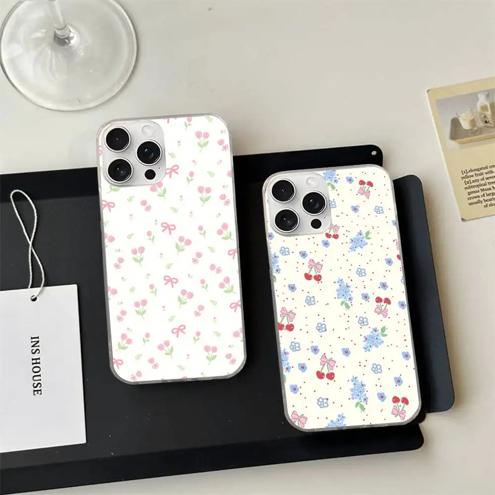 

Small Flowers Phone Case For iPhone 17 16 15 14 13 12 11 Pro Plus Max Luxury Laser Silver Gradient Silicone Cover