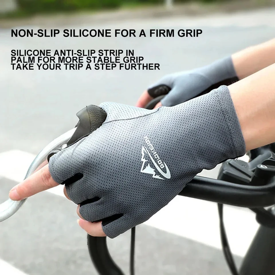 1Pair Cycling Gloves Ice Silk Sun Protection Breathable Half Finger Running Fishing Gloves Ridding Gloves Anti Slip Men Women