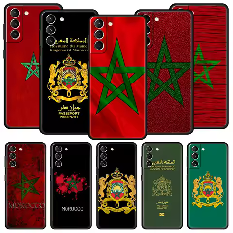 Morocco Flag Passport Phone Case For Samsung Galaxy S25 S24 S23 FE S22 Ultra S20 S21 5G S10 Plus S10E Soft Black Cover