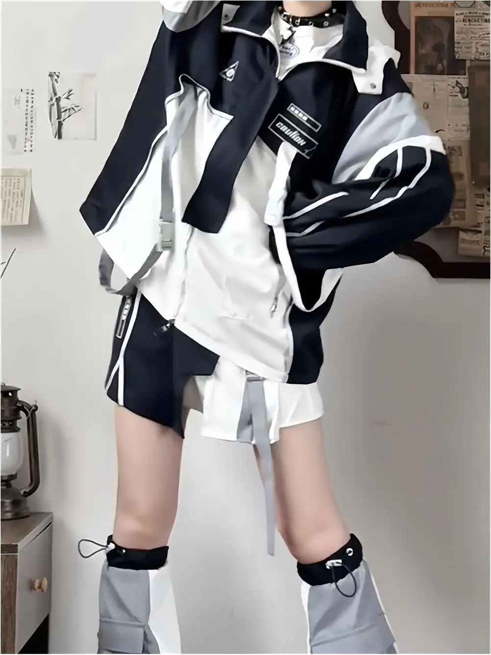 Functionality Futuristic Embroidered Workwear Jacket Women's Blue White College Style High End Feel Trendy Top Coat