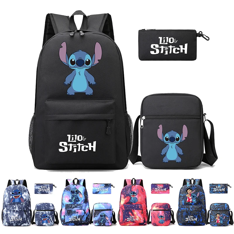 

3Pcs/set Lilo Stitch Multi Pocket Backpack with Lunch Bag Pencil Case Rucksack Casual School Bags for Women Student Teenagers