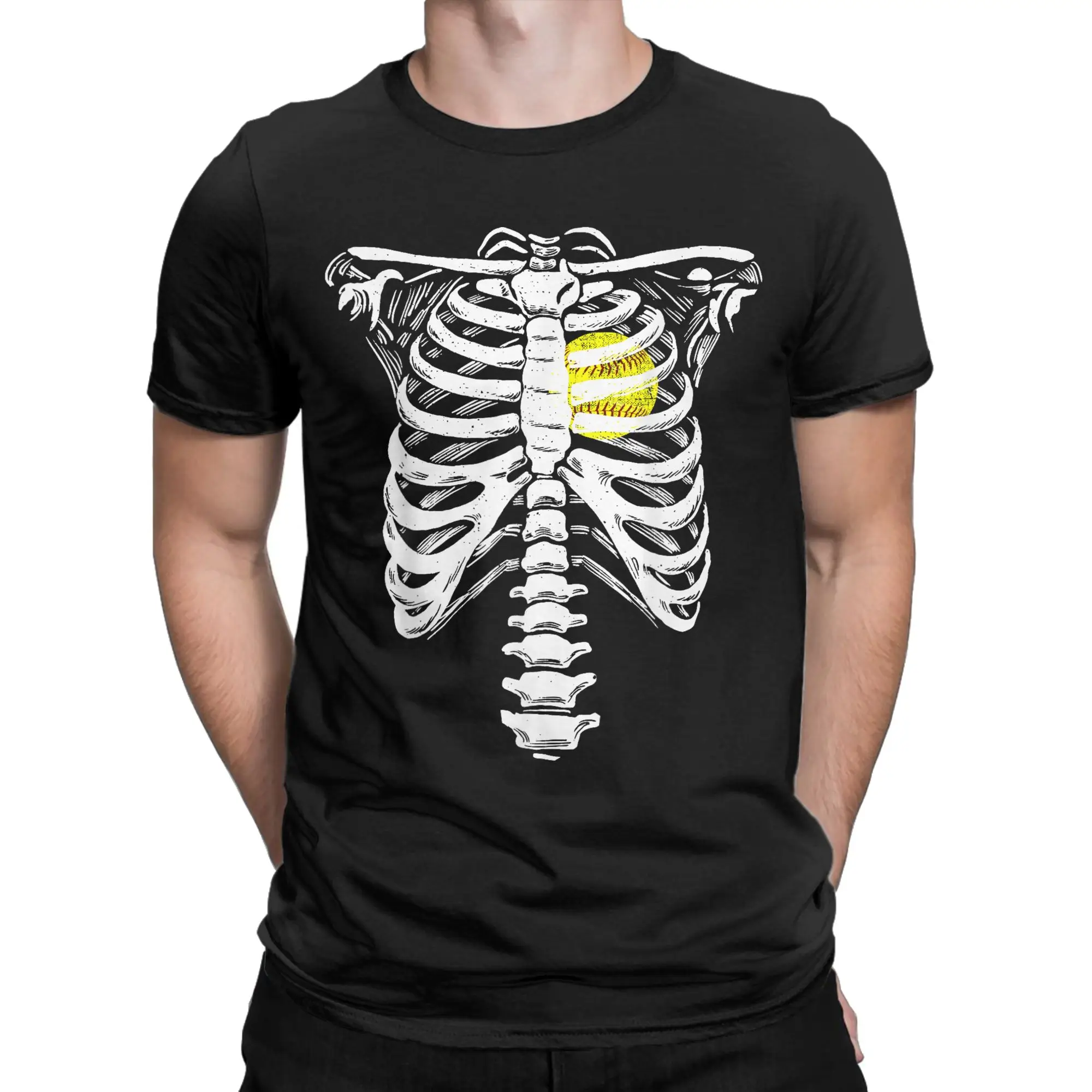 

Softball Heart Skeleton Rib Cage Halloween Love Softball T-Shirt for Men 100% Cotton Tee Shirt Short Sleeve T Shirts Gift Tops