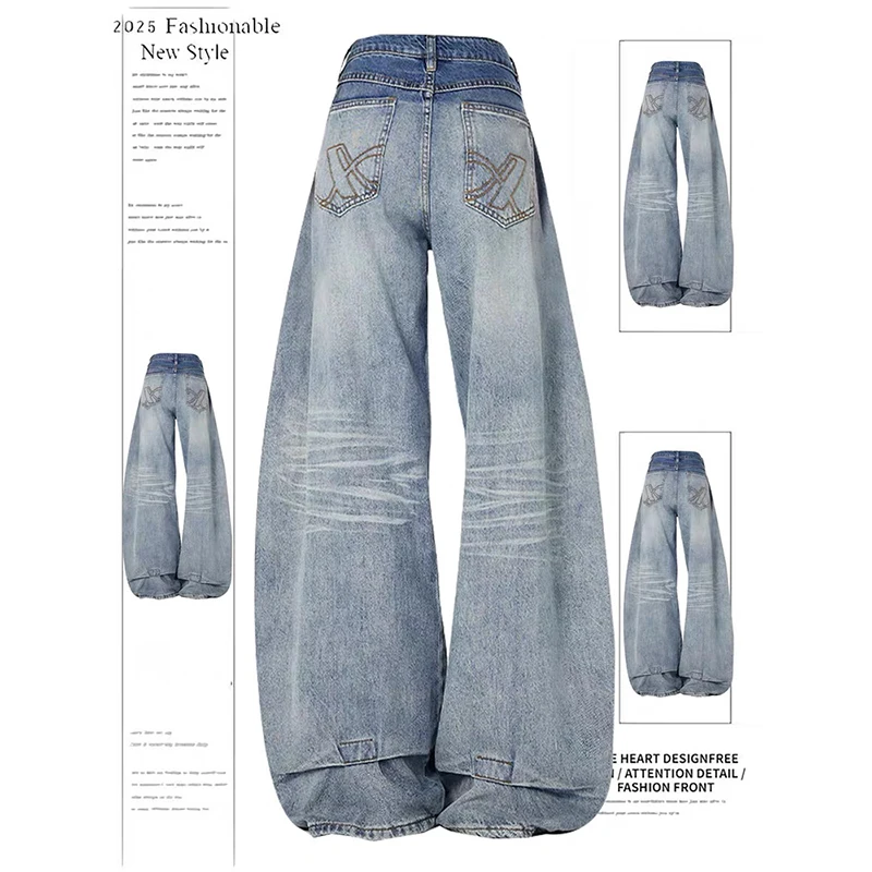 

YIBASHU женские синие Y2k Wash джинсы Harajuku винтажные мешковатые джинсовые брюки-бойфренды японский стиль 2000-х годов джинсы большого размера брюки