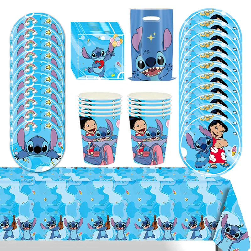 Disney Lilo and Stitch Birthday Party Decoration Disposable Tableware Candy Bag Tablecloth Paper Cup Plate Napkin Supplies Kit