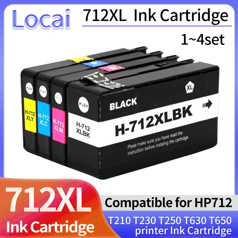 1~4set 712XL Ink Cartridge Compatible for HP712 DesignJet T210 T230 T250 T630 T650 Printer 712 712 XL INK Cartridge 4Color