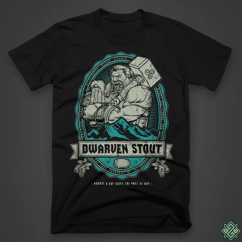 Dwarven Stout - A Fantasy-themed t-shirt, screen printed by hand