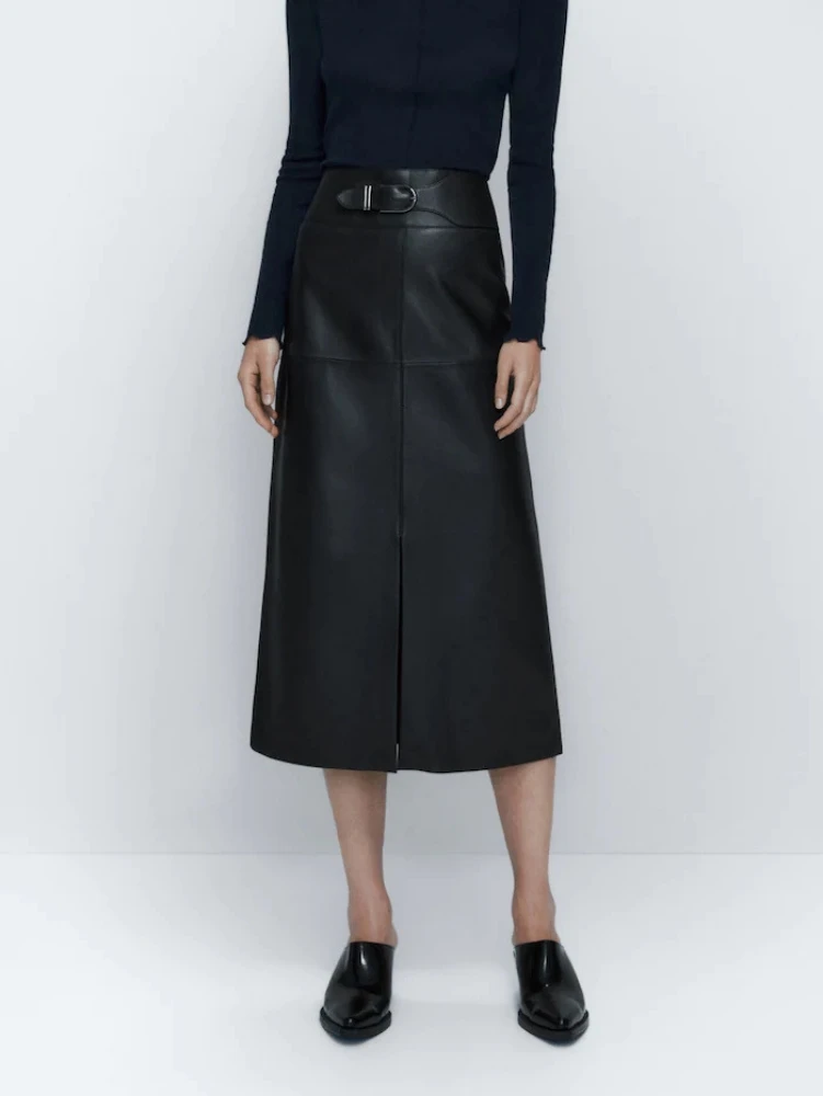 Brand New 2023 Autumn Winter OL High-rise Pencil-skirt Fashion Women High Quality Elegant Genuine Leather Skirts C478