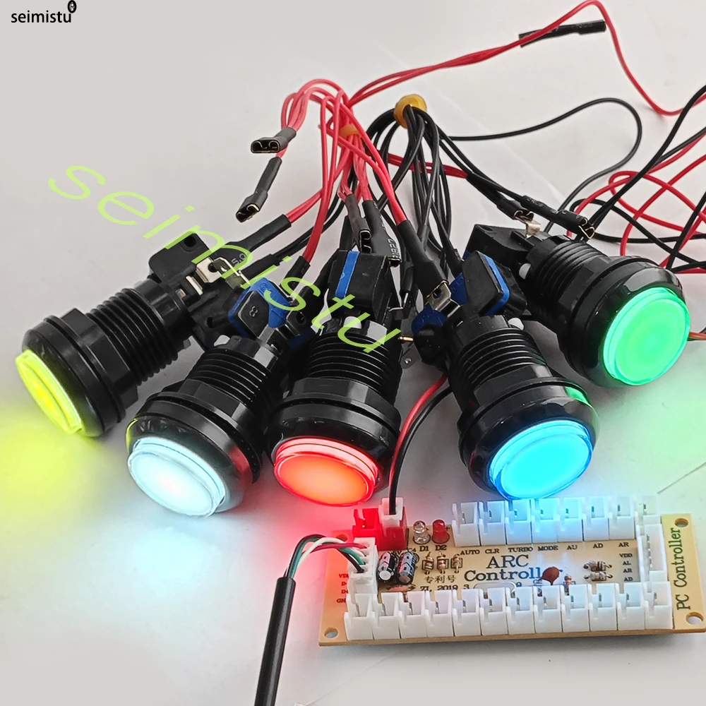 30mm LED Illuminated Arcade Push Button 5V 12V Clear Plastic Joystick Game Button with Zero Delay for Coin Vending Machine DIY